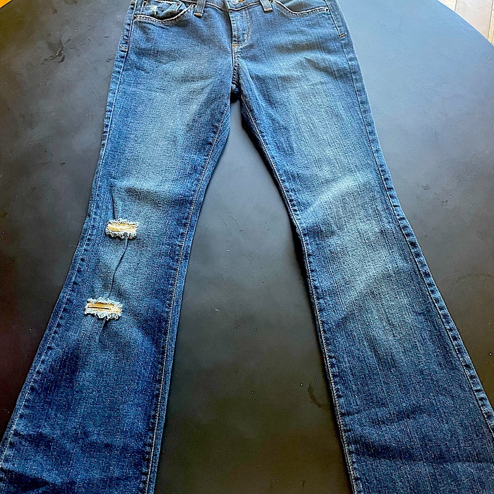JET medium blue distressed flare jeans size 2